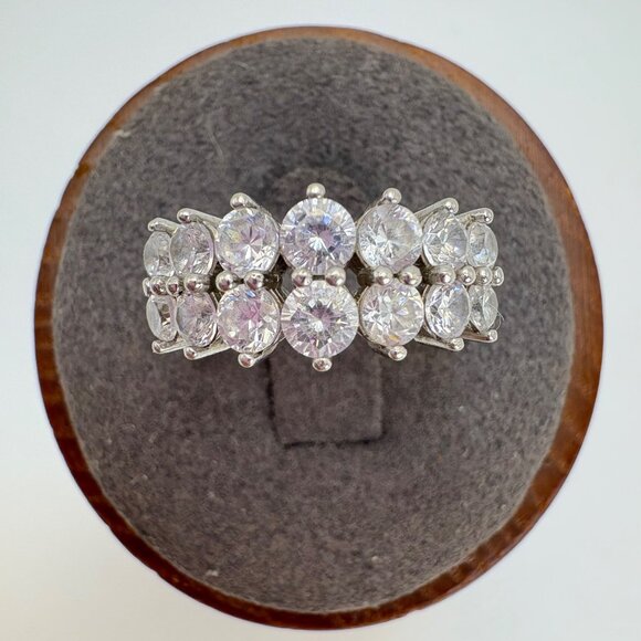 VTG Sterling Silver 925 Cubic Zirconia Prong Set Cocktail Statement RIng Size 6 - Picture 1 of 12